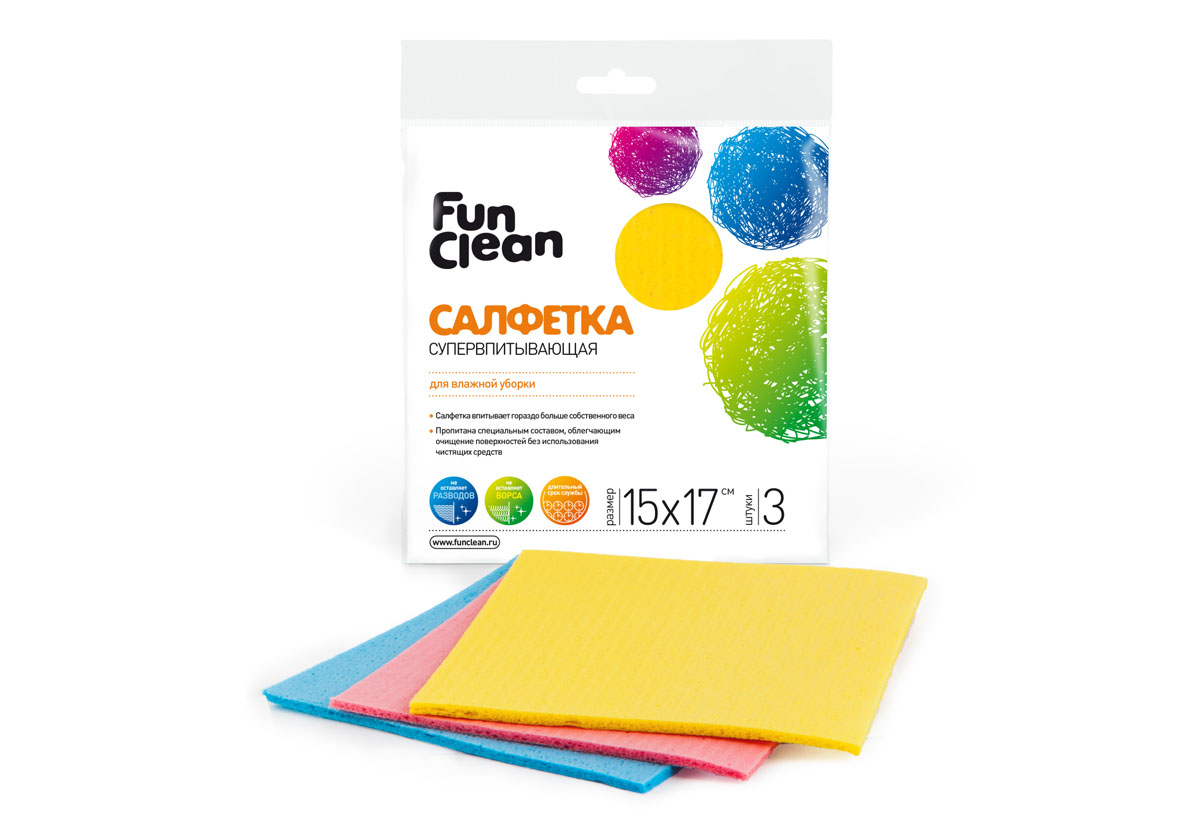 FUN CLEAN - Салфетка супервпитывающая 15х17см 3шт. /50
